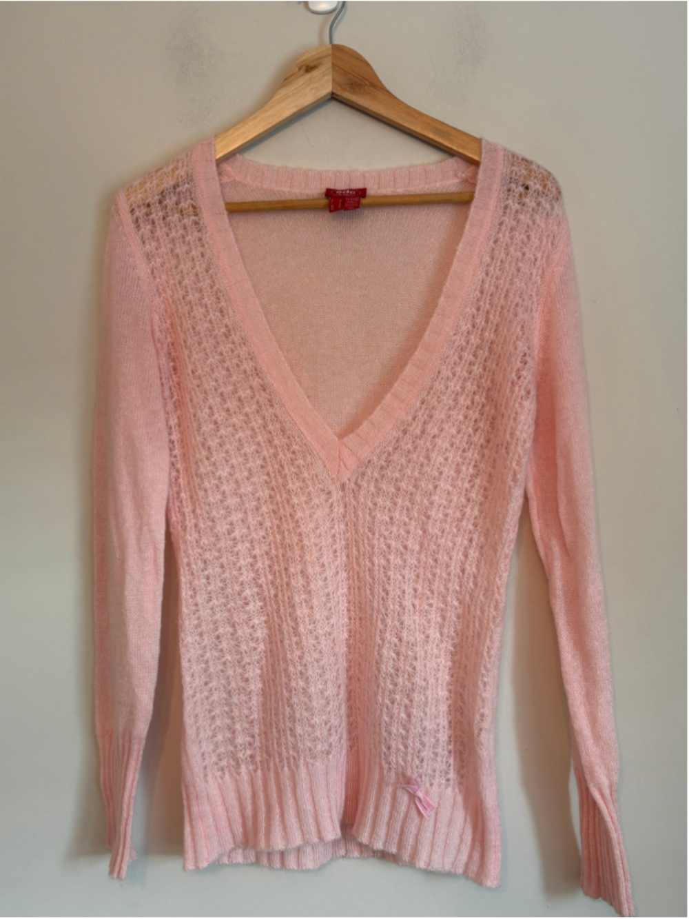 Vtg edc by esprit Y2K Open Knit V-neck Mohair Blend Knit Sweater Made In Italy